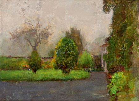 CONTERNO ARTURO Torino 1871 - 1942 "Nel parco" 26x36 olio su tavoletta Già...