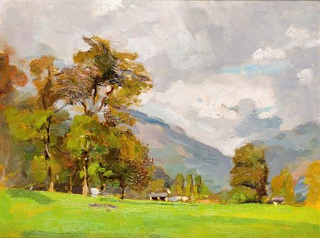 CONTERNO ARTURO Torino 1871 - 1942 "Nuvole sulle montagne" 28x37 olio su tela...