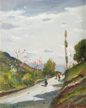 COLMO GIOVANNI Torino 1867 - 1947 "Viottolo di campagna" 1910 30x25 olio su...