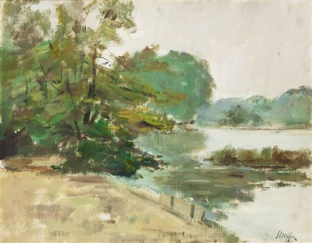 STROPPA LEONARDO Torino 1900 - 1991 "Angolo del Tamigi" 1975 40x50 olio su...