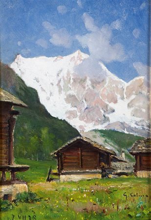 COLMO GIOVANNI Torino 1867 - 1947 "Baite in montagna" 7/VII/1938 34,5x25 olio...