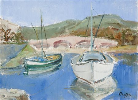 STROPPA LEONARDO Torino 1900 - 1991 "Barche sul fiume" 30x40 olio su tela...