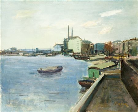 STROPPA LEONARDO Torino 1900 - 1991 "Marina" 45x55 olio su tela Opera firmata...