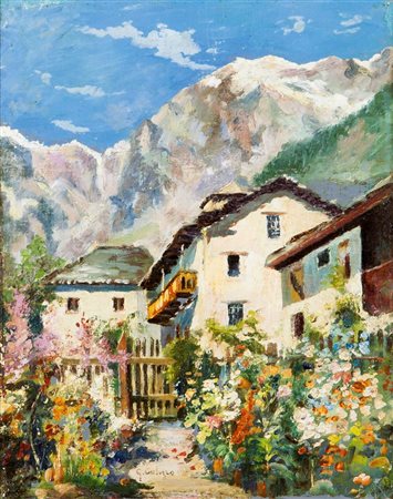 COLMO GIOVANNI Torino 1867 - 1947 "Estate in montagna" 32x24 olio su...