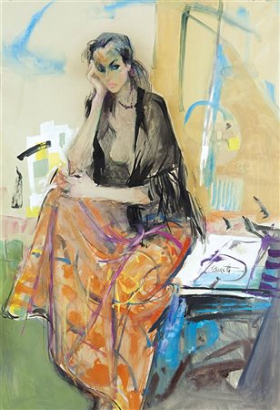 BARETTA MICHELE Vigone (TO) 1916 - 1987 "Modella" 70x50 tecnica mista su...