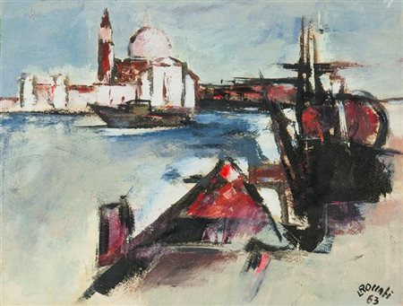 ROCCATI LUIGI Chieri (TO) 1906 - 1967 "Venezia" 1963 28x36 tecnica mista su...