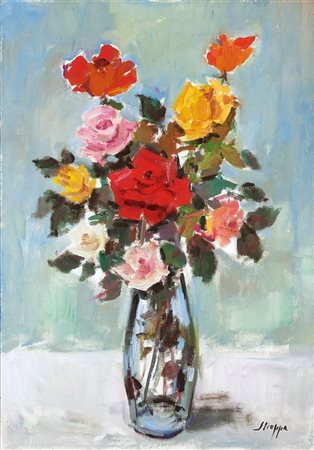 STROPPA LEONARDO Torino 1900 - 1991 "Fiori nel vaso" 70x50 olio su tela Opera...