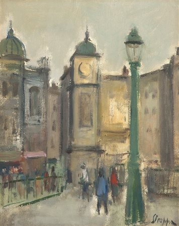 STROPPA LEONARDO Torino 1900 - 1991 "Piazza" 30x24 olio su tela Opera firmata...