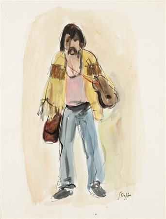 STROPPA LEONARDO Torino 1900 - 1991 "Suonatore di violino" 42x31 acquerello...