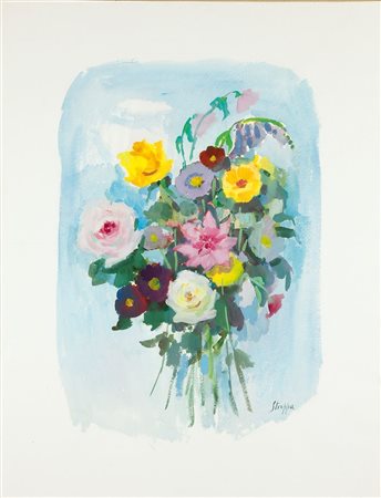 STROPPA LEONARDO Torino 1900 - 1991 "Fiori" 70x50 acquerello su carta Opera...