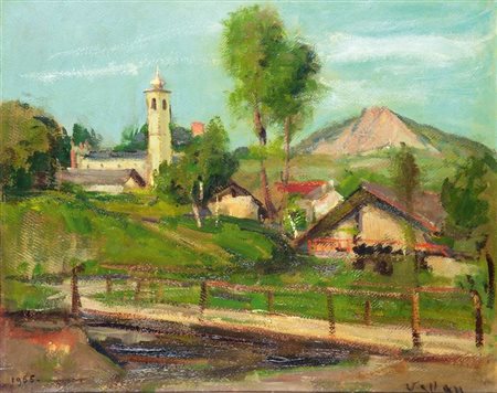VELLAN FELICE Torino 1889 - 1976 "A Demonte", 1955 40x50 olio su cartoncino...