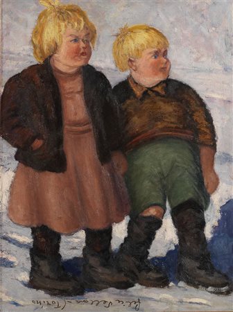 VELLAN FELICE Torino 1889 - 1976 "Bimbi nella neve" 1931 circa (periodo...