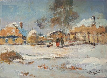 POLISCHUK ALEXANDER Ucraina 1951 "Inverno in thazta" 1990 34x46,5 olio su...