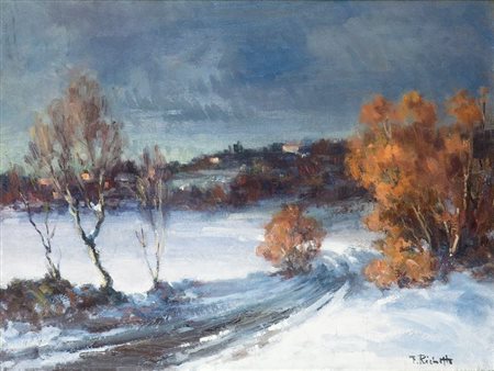 RICHETTO FELICE 1903-1973 "Paesaggio con neve" 30x40 olio su tela Opera...