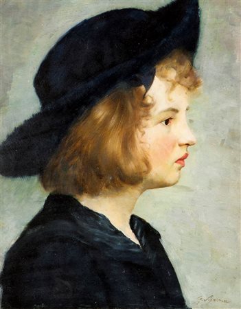SYKORA GUSTAV 1889-1966 "Ritratto di bambina" 40x30 olio su cartoncino Opera...