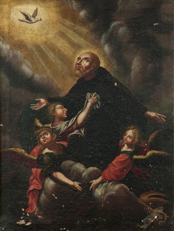 PITTORE DEL XVIII SECOLO "Santo trasfigurato" 75x56 olio su tela Cornice...