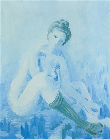 VIVIANI VITTORIO "Nudo azzurro" 1981 80x65 olio su tela Opere firmata in...