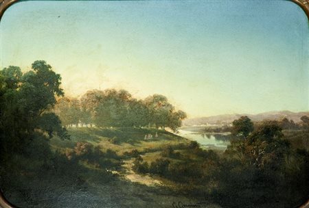 CAMINO GIUSEPPE Torino 1818 - 1890 Caluso (TO) "Paesaggio" 38x55 olio su...