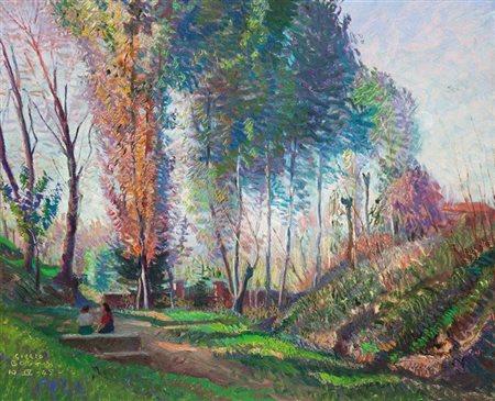 BOETTO GIULIO Torino 1894 - 1967 "Paesaggio boschivo con figure" 10/IV/45...