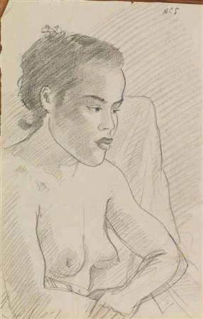 THAYAHT (Ernesto Michahelles) "Nudo di donna polinesiana" 41x26 matita su carta