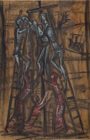 TARANTINO GIUSEPPE Palermo 1916 - 1999 Torino "Deposizione" 70x47 tecnica...