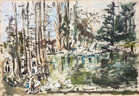 DE PISIS FILIPPO Ferrara 1896 - 1956 Milano "Laghetto" o "Laghetto dei cigni"...