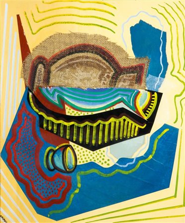 ORIANI PIPPO Torino 1909 - 1972 Roma "Vaso e scodella" 50x60 collage su tela...