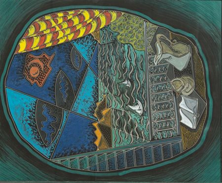 ORIANI PIPPO Torino 1909 - 1972 Roma "Davanzale sul mare" 60x50 enacuasto...