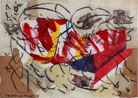 CARMASSI ARTURO Lucca 1925 "Senza titolo" Parigi 1978 50x70 collage e fusain...