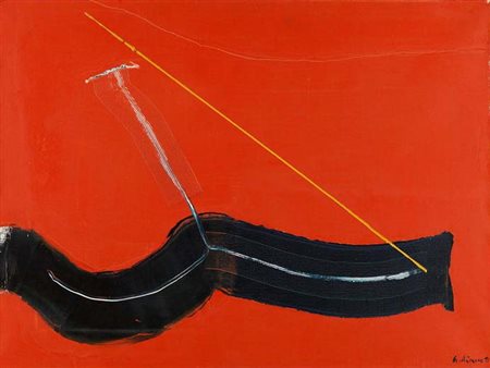 AIMONE NINO Torino 1932 "Traccia nera" 1995 60x80 olio su tela Opera firmata...