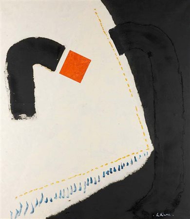 AIMONE NINO Torino 1932 "Quadrato rosso" 1993 146x135 olio su tela Opera...