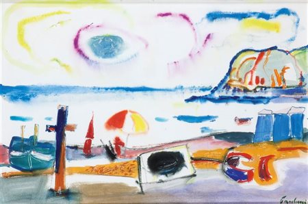 PAULUCCI ENRICO Genova 1901 - 1999 Torino "Spiaggia" 35x50 tempera su...