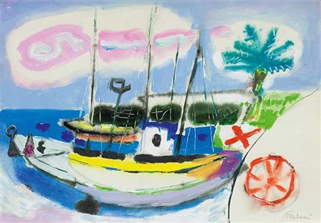 PAULUCCI ENRICO Genova 1901 - 1999 Torino "Marina" anni '70 23x33 olio su...