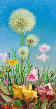 GAZZERA ROMANO Ciriè (TO) 1908 - 1985 "Aiuola a Cap Martin" 15x8 olio su...