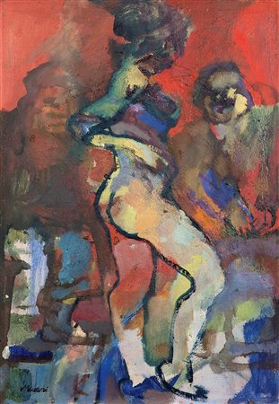 MACCARI MINO Siena 1898 - 1989 Roma "Nudo" 50x35 olio su cartone telato Opera...