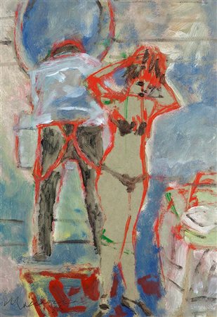 MACCARI MINO Siena 1898 - 1989 Roma "Dopo l'amore" 1965 48x33 olio su...