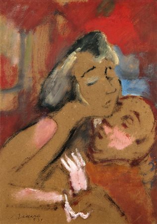 MACCARI MINO Siena 1898 - 1989 Roma "Passione" 1939 50x35 olio su cartoncino...