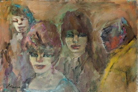 MACCARI MINO Siena 1898 - 1989 Roma "Piè di Pezza con donne" anni '80 40x60...