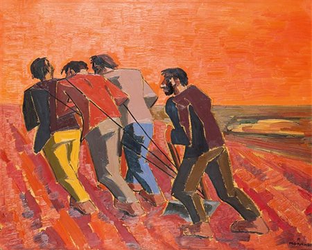 MORANDO PIETRO Alessandria 1892 - 1980 "Aratori" anni '50 51x63 olio su...