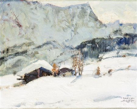 MUSSO CARLO Balangero (TO) 1907 - 1968 "Neve a Bardonecchia" 20x24,5 olio su...