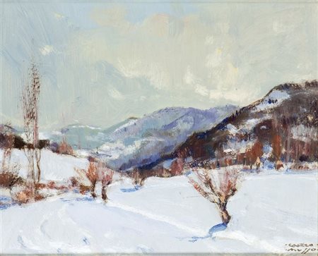 MUSSO CARLO Balangero (TO) 1907 - 1968 "Neve" 20x25 olio su cartoncino Opera...