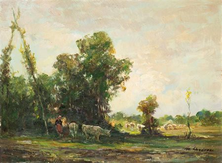 GHEDUZZI MARIO Crespellano (BO) 1891 - 1970 Torino Pascolo-Rivara 30x40 olio...