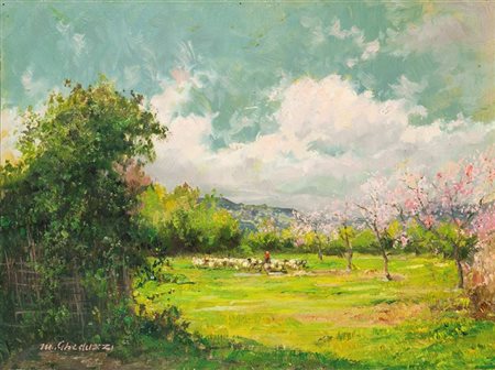 GHEDUZZI MARIO Crespellano (BO) 1891 - 1970 Torino Nel vercellese 30x40 olio...