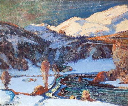 MERLO METELLO Milano 1886 - 1964 Torino Mattino a La Thuile 1959 50x60 olio...