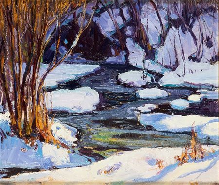 MERLO METELLO Milano 1886 - 1964 Torino Neve sul torrente 1927 23x28 olio su...