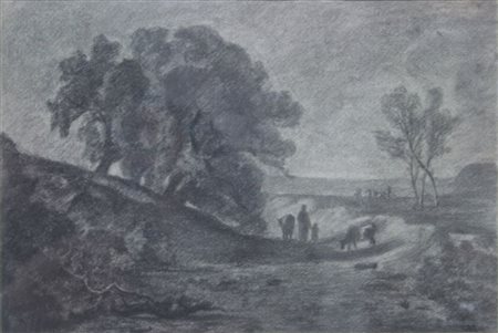 MERLO CAMILLO Torino 1856 - 1931 Pascolo 20x29 carboncino su carta Opera...