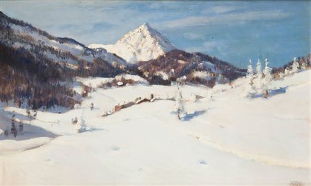 MUSSO CARLO Balangero (TO) 1907 - 1968 Paesaggio innevato a Claviere 26x43...