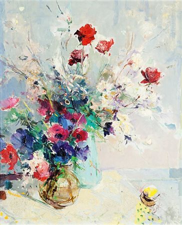 BARETTA MICHELE Vigone (TO) 1916 - 1987 Fiori 1975 60x50 olio su masonite...