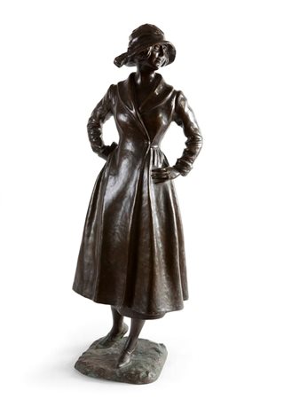 GALASSI G. Donna con cappello 1921 H. cm 72 scultura in bronzo Opera firmata...