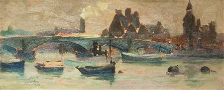 LISA MARIO Torino 1908 - 1992 Battersea Bridge (Londra) 1954 9,5x23 olio su...